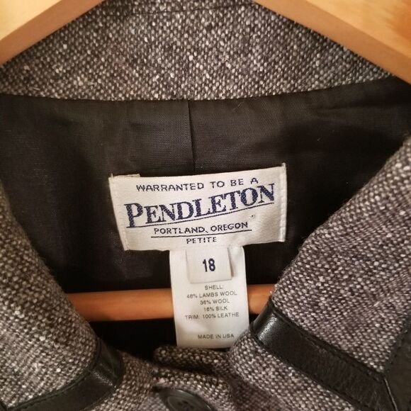 𝅺Pendleton Wool Preppy Equine Boxy Blazer Jacket Leather Trim Size 18 - Picture 5 of 8